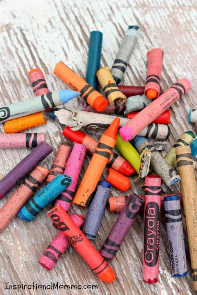 Recycled Crayons - Don't throw those used and abused crayons away! Bring them back to life! These are so fun and easy to create! Anyone can do it! #InspirationaMomma #RecylcedCrayons #DIY #Upscale #Recycle #Craft #Crayons #Kidscraft