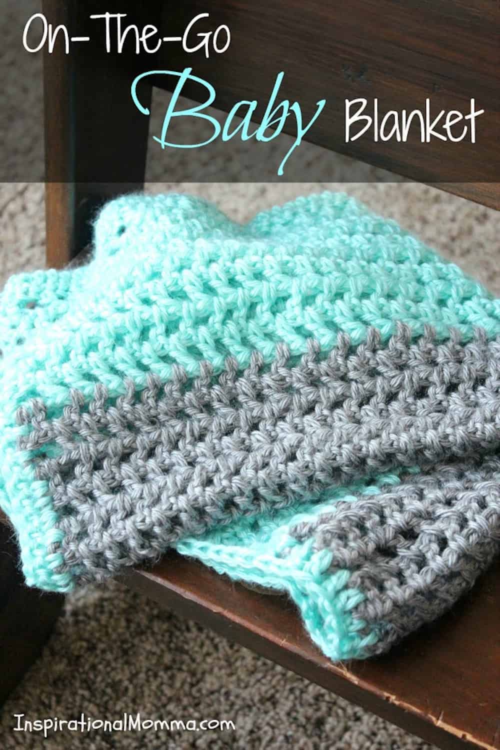 My On-The-Go Crochet Baby Blanket use double crochet stitches and is so easy to make. This simple pattern is perfect for beginners! #inspirationalmomma #doublecrochet #crochet #crocheting #howtocrochet #crochetbeginner