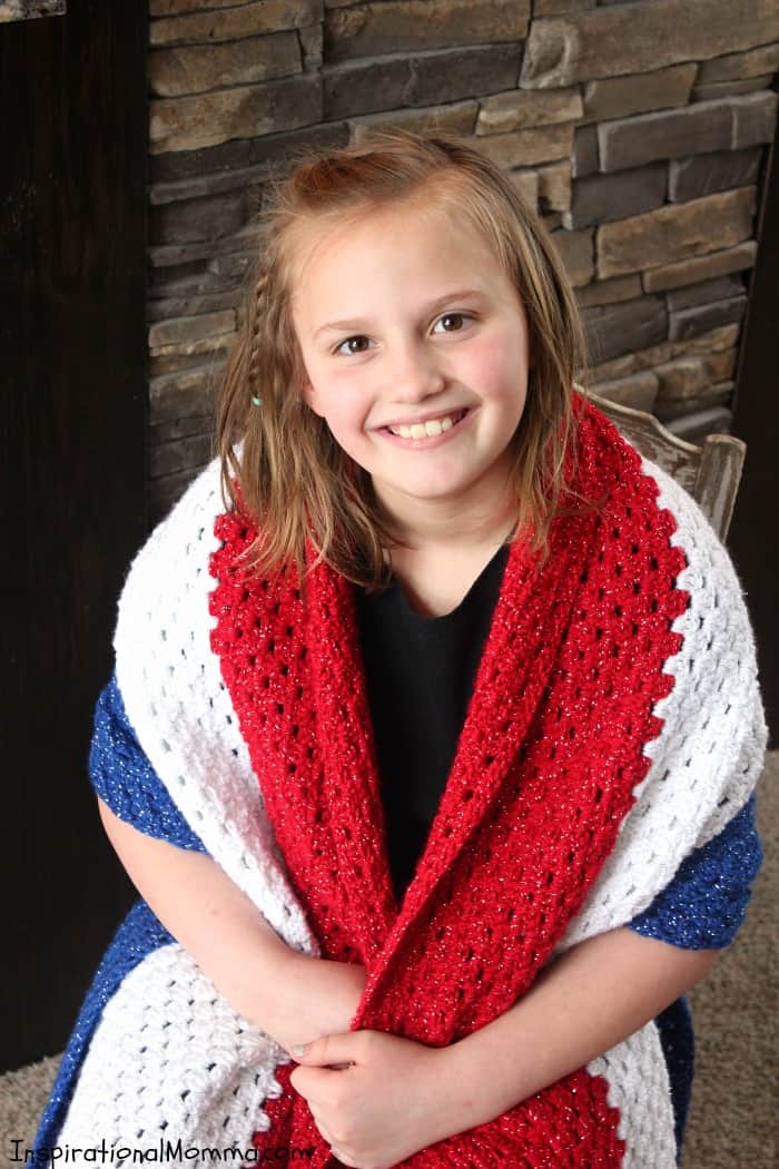 Show your patriotic pride with this beautiful American Crochet Shawl, a perfect project for developing crocheters.
