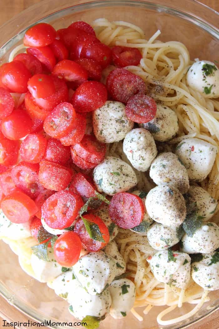 Caprese Pasta Salad is light and fresh! A perfect side dish for any meal! Easy to make and filled with a great combination of ingredients!