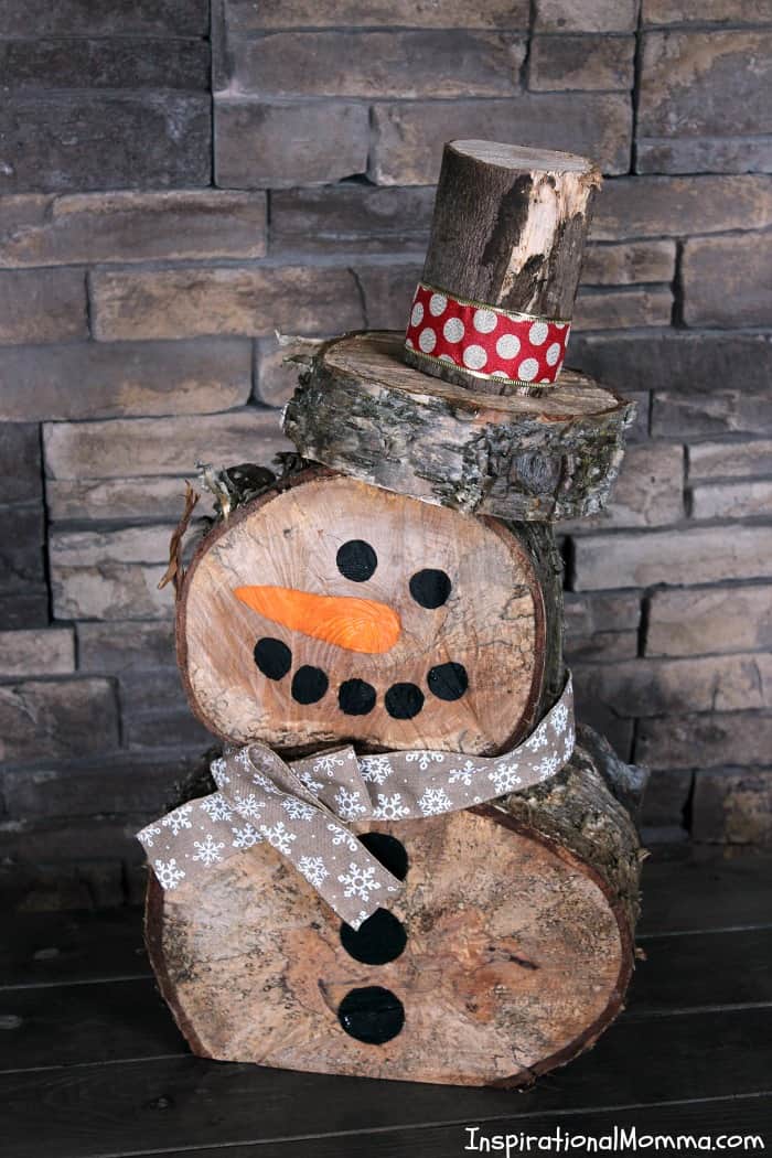 This DIY Log Snowman is so simple to make at a minimal cost. He is quite cute and is sure to create a festive winter wonderland!