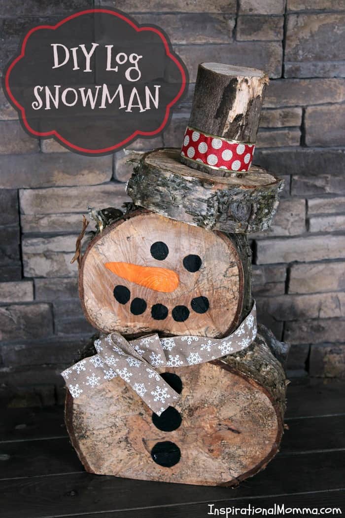 This DIY Log Snowman is so simple to make at a minimal cost. He is quite cute and is sure to create a festive winter wonderland!
