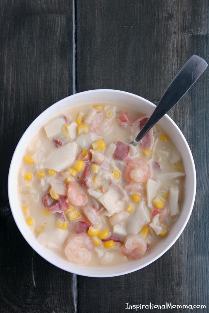 Savory Seafood & Corn Chowder is creamy and loaded with flavorful meats. It is a sensational comfort food that will warm your heart and fill your belly!