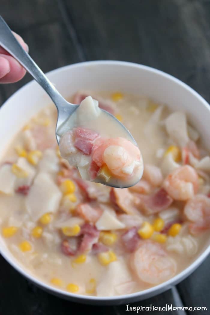 Savory Seafood & Corn Chowder is creamy and loaded with flavorful meats. It is a sensational comfort food that will warm your heart and fill your belly!
