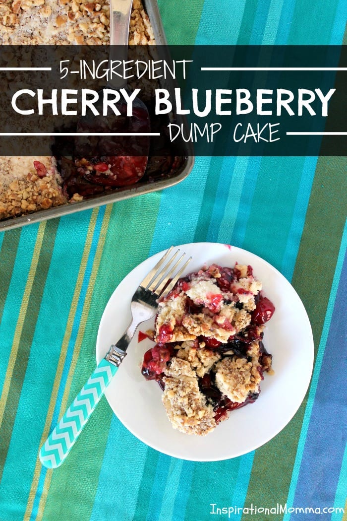 5-Ingredient Cherry Blueberry Dump Cake can be put together in minutes but tastes like it took all day! Simple, sweet, and sensational, you must try it!