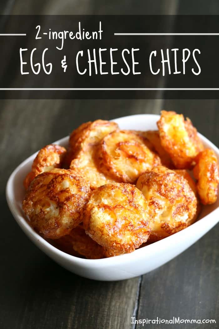 2-Ingredient Egg & Cheese Chips are a yummy, easy low-carb snack that you will love! Perfect for a party appetizer or just an everyday snack! #inspirationalmomma #eggcheesechips #keto #ketofriendly #ketogenics #cheesechips #eggchips #snack #appetizer #recipe