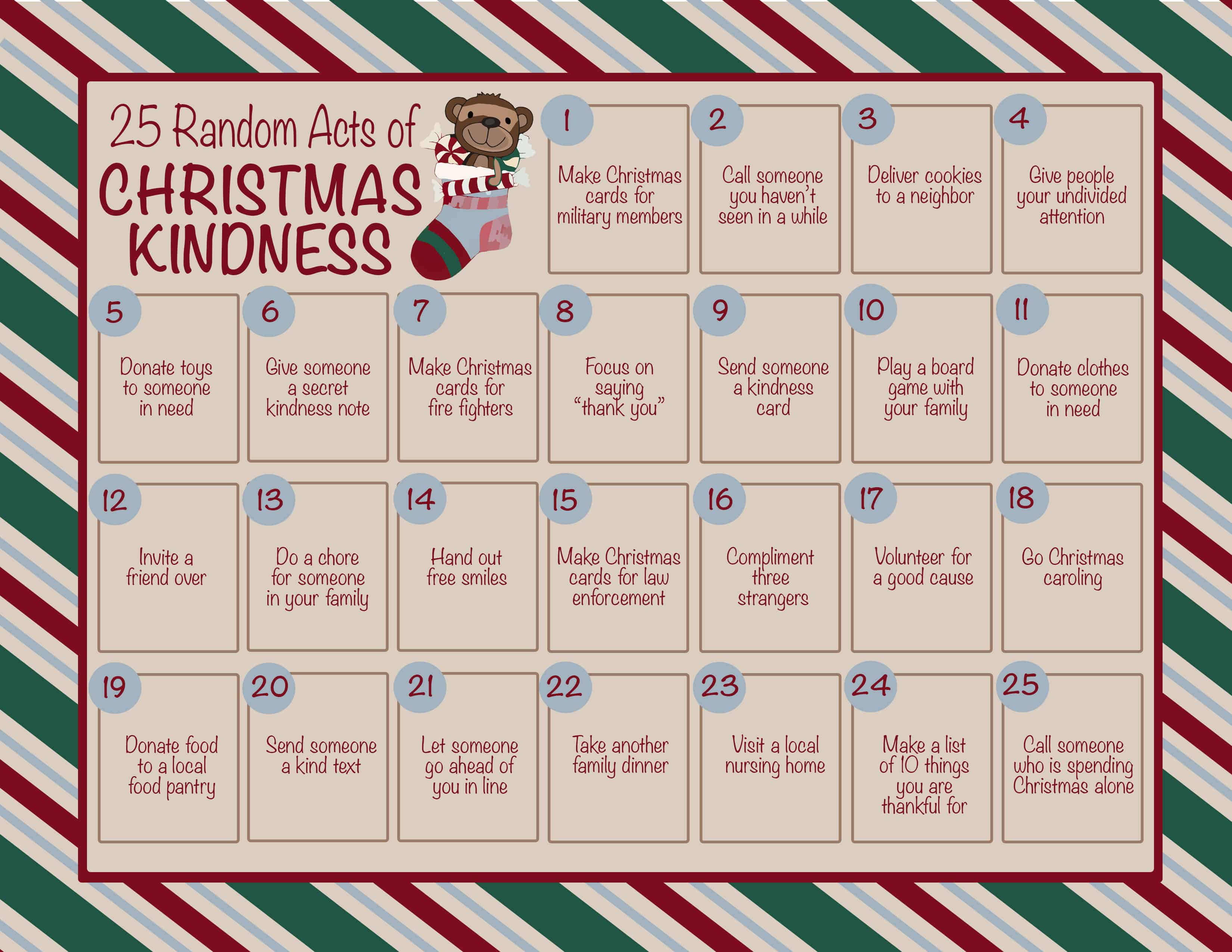 25 Random Acts Of Christmas Kindness Calendar Printable A Free 