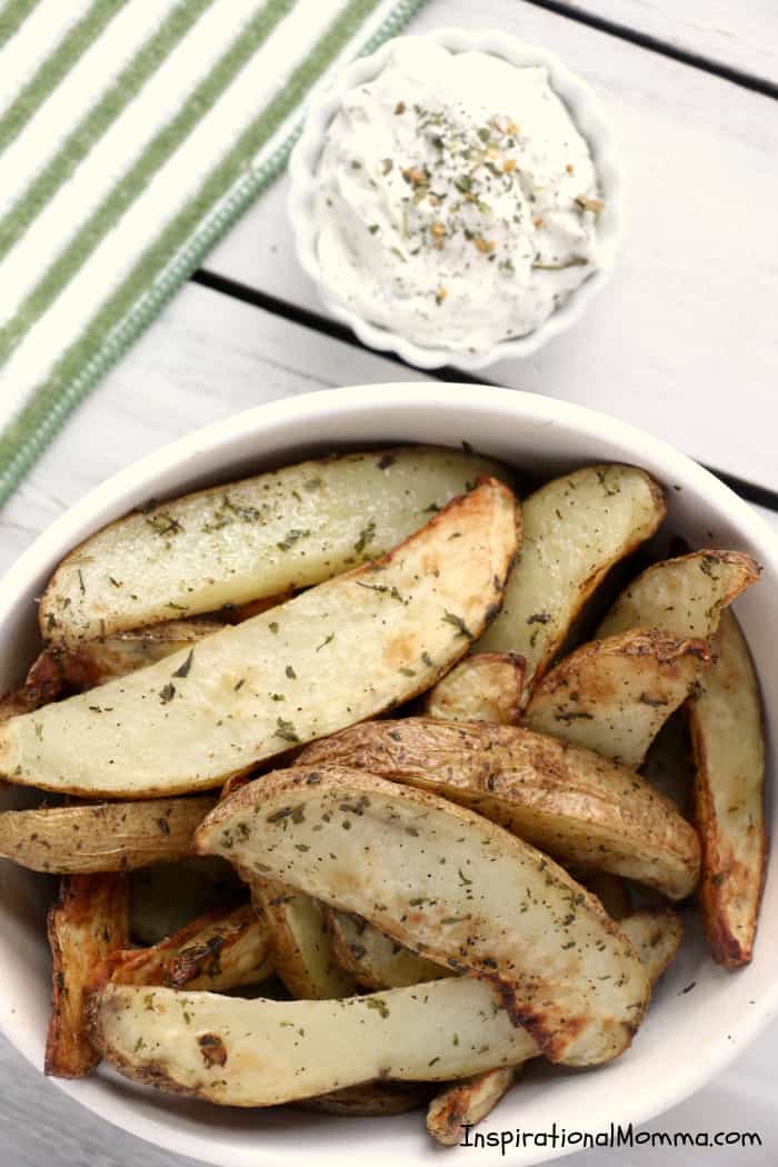 Air Fryer Potato Wedges are a perfect side dish to any meal. Simple to make and easy to enjoy, Air Fryer Potato Wedges will become a family favorite! #InspirationalMomma #airfryerpotatowedges #airfryer #potatowedges #sidedish #potatoes #recipe #recipes #appetizers #appetizer