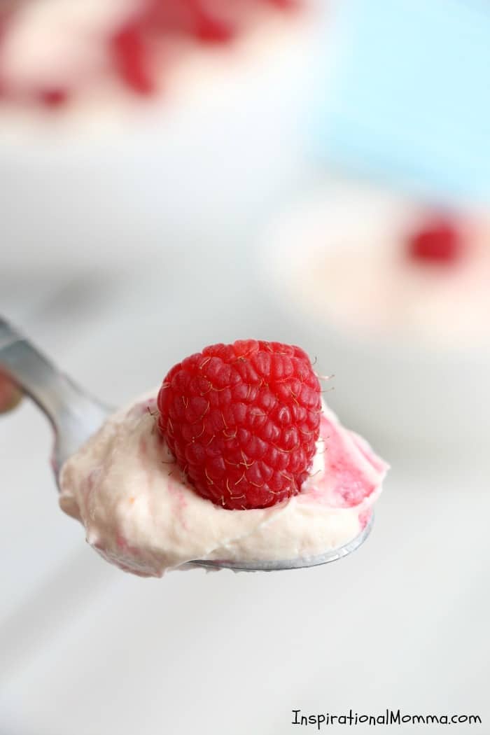 Sweet, creamy, and fluffy, this PUDDING YOGURT RASPBERRY DESSERT is filled with fresh, delicious flavors that everyone will love! #InspirationalMomma #YogurtPuddingRaspberryDessert #Dessert #Desserts #Yogurt #Pudding #Raspberry #Raspberries