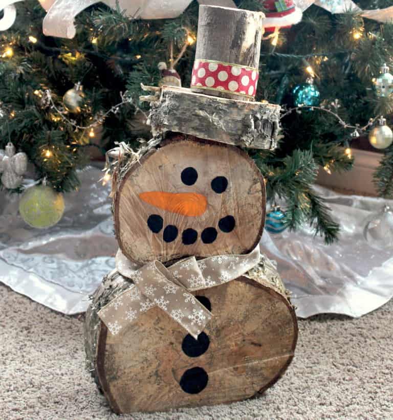 DIY Log Snowman