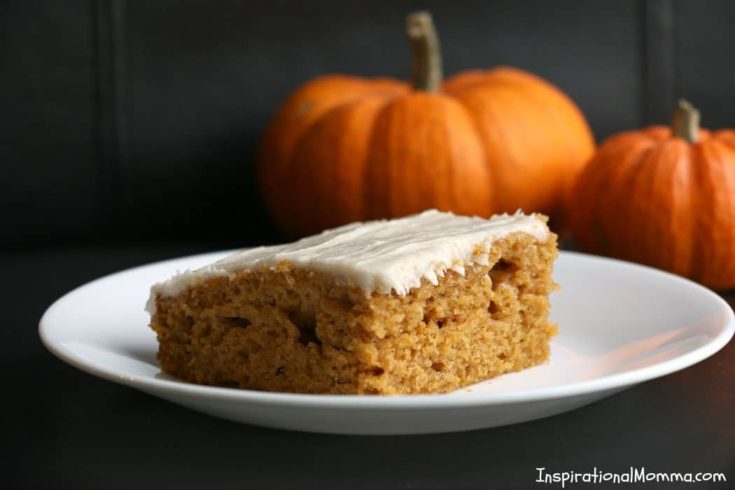 Easy & Delicious Pumpkin Bars are simple to make and even easier to enjoy! Moist bars covered in cream cheese frosting are perfect anytime of the year!