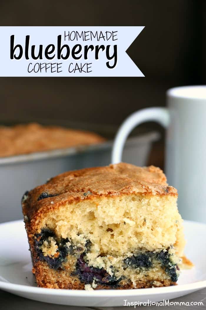 Homemade Blueberry Coffee Cake is a perfectly sweet way to start your day. Light, moist cake topped with just the right amount of sugar!