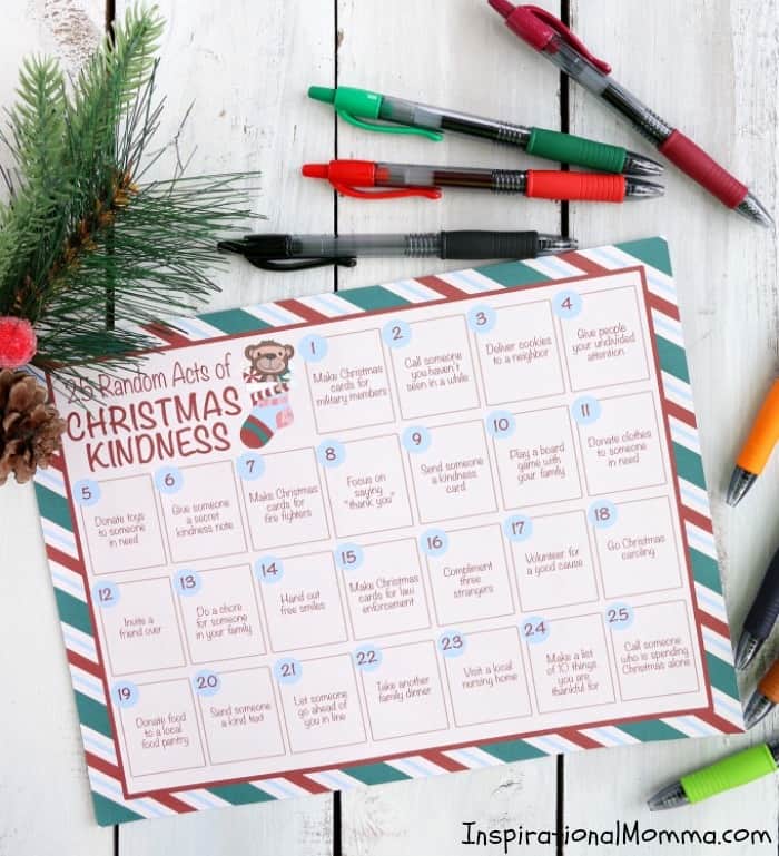 25 Random Acts of Christmas Kindness Calendar Printable