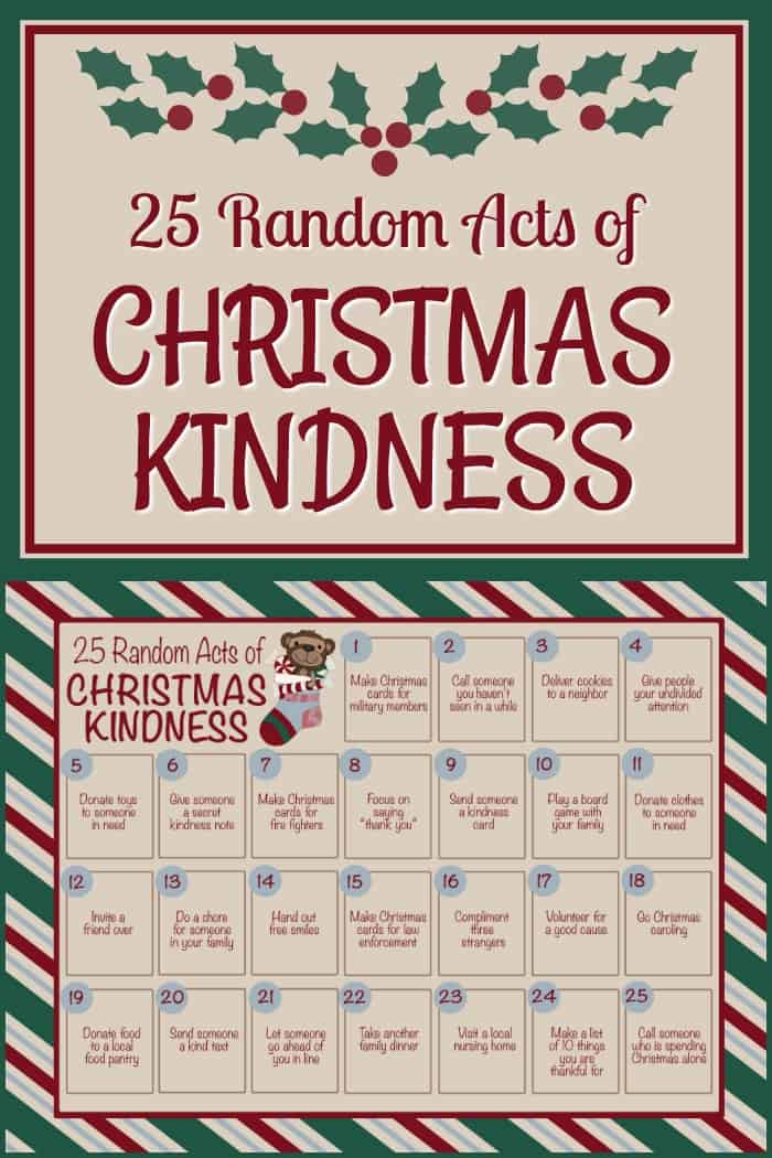 25 Random Acts of Christmas Kindness Calendar Printable A free