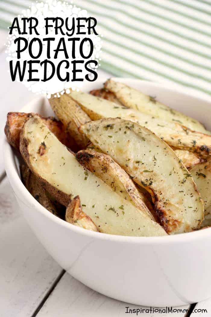 Air Fryer Potato Wedges are a perfect side dish to any meal. Simple to make and easy to enjoy, Air Fryer Potato Wedges will become a family favorite! #InspirationalMomma #airfryerpotatowedges #airfryer #potatowedges #sidedish #potatoes #recipe #recipes #appetizers #appetizer