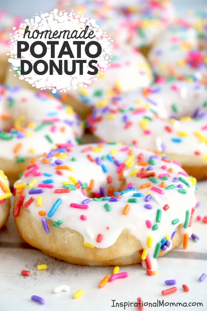 This Homemade Potato Donut Recipe makes soft, fluffy delicious donuts. Glazed with sweet icing, they are irresistible and absolutely addictive! #inspirationalmomma #homemadepotatodonutrecipe #donutrecipe #homemadedonuts #doughnuts #icing #homemadedoughnuts #homemade #deepfried