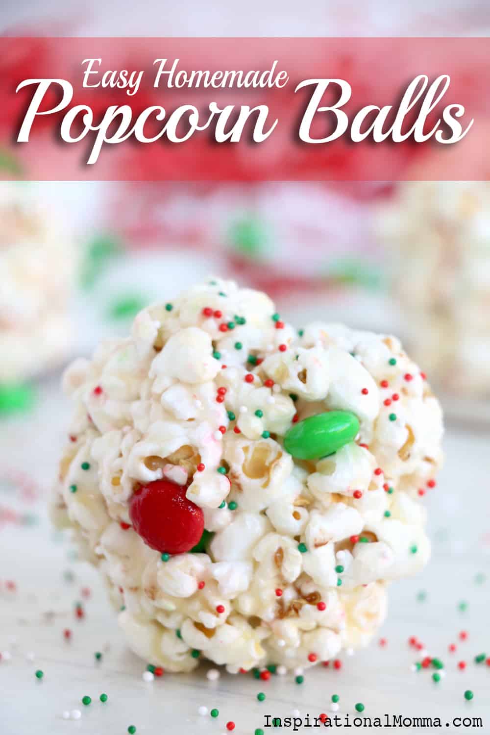 Easy Popcorn Balls are a perfect sweet, delicious treat for any occassion. This old-fashioned recipe is sure to put a smile on everyone's face! #inspirationalmomma #easypopcornballs #popcornballsrecipe #recipe #dessert #sweet #easy #Christmas #holidays