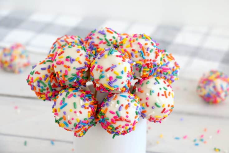 A bundle of several Confetti Cake Pops.