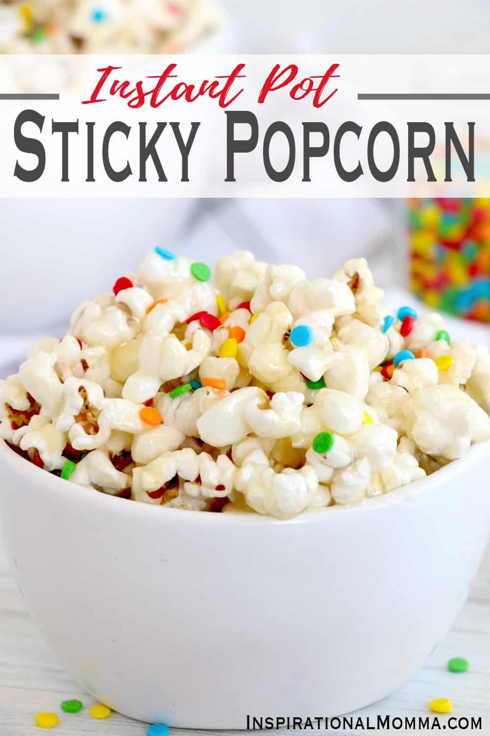 Instant Pot Sticky Popcorn is covered with a sweet vanilla glaze. It is a perfect sweet snack made quickly in your instant pot. #inspirationalmomma #instantpotstickypopcorn #stickypopcorn #instantpotpopcorn #popcorn #easysnacks #recipes