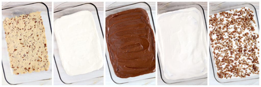 Collage of the steps to make Chocolate Pudding Dessert.