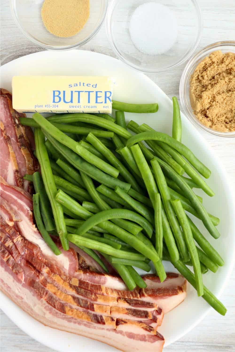 Ingredients for green bean bacon bundles