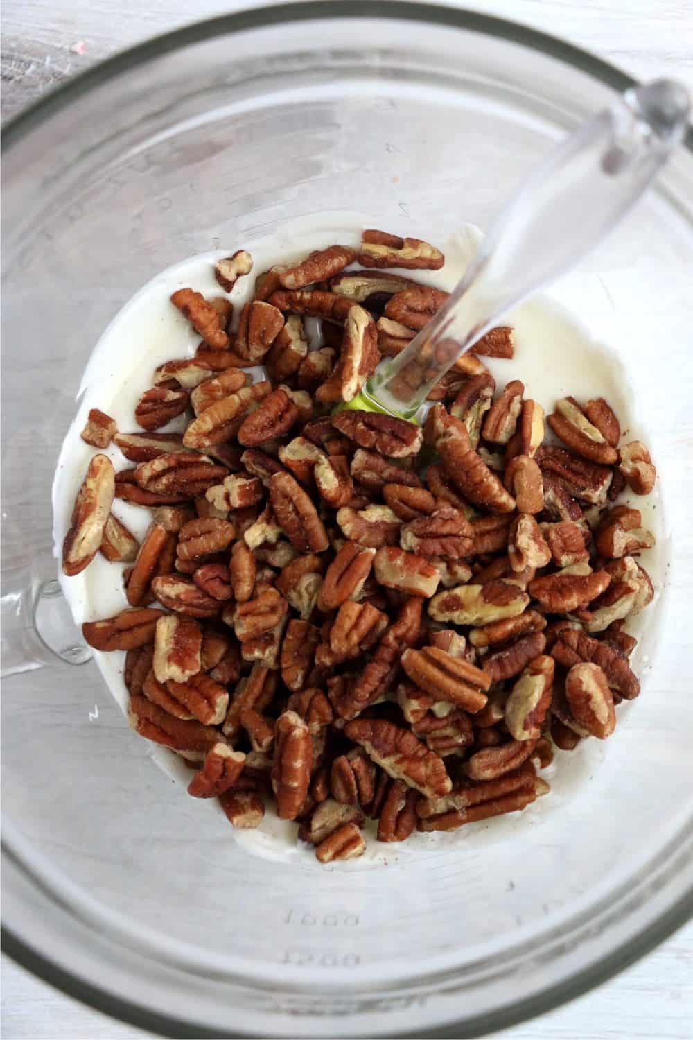 white chocolate and pecans ready to be mixed together