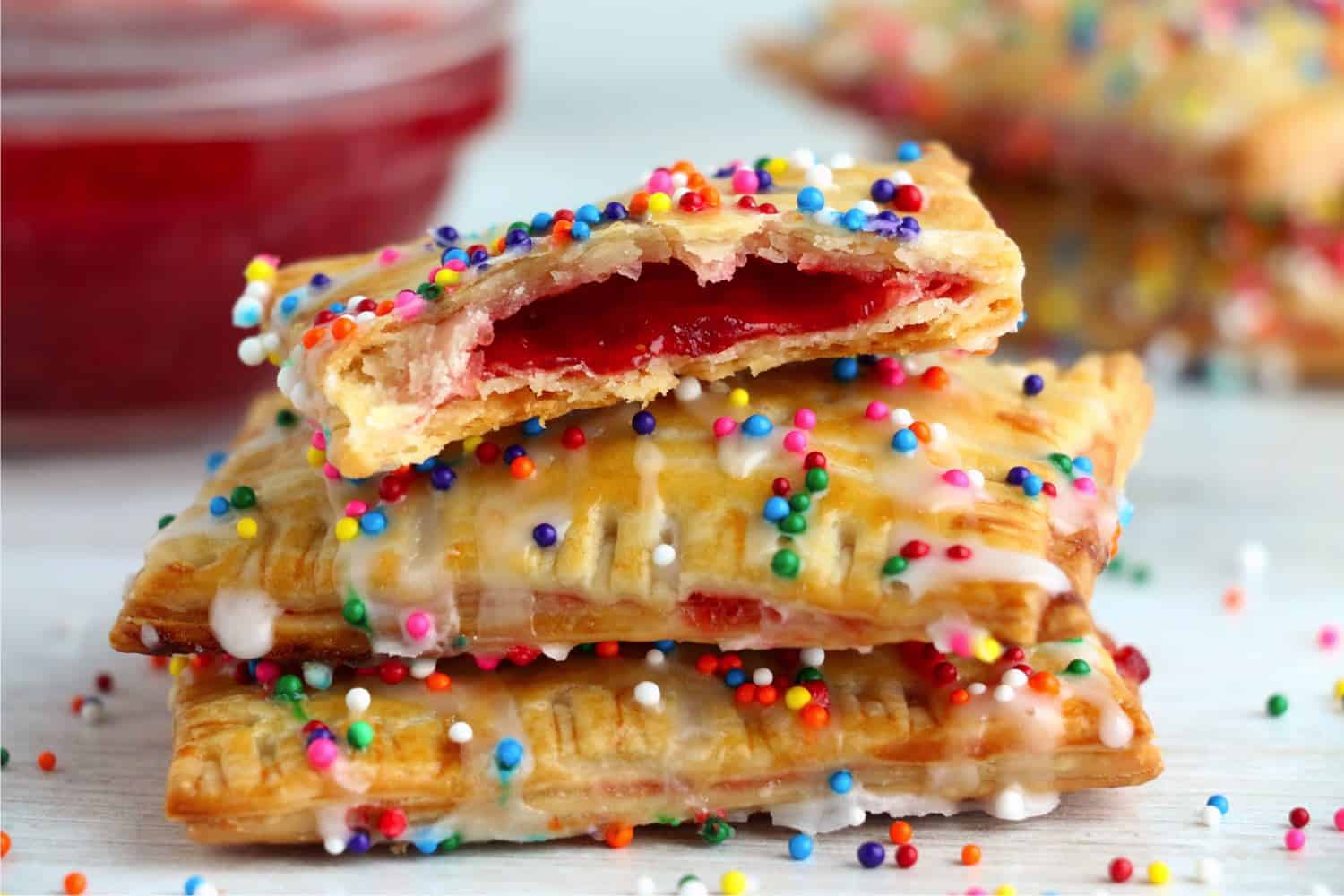 stacked homemade pop tarts with sprinkles