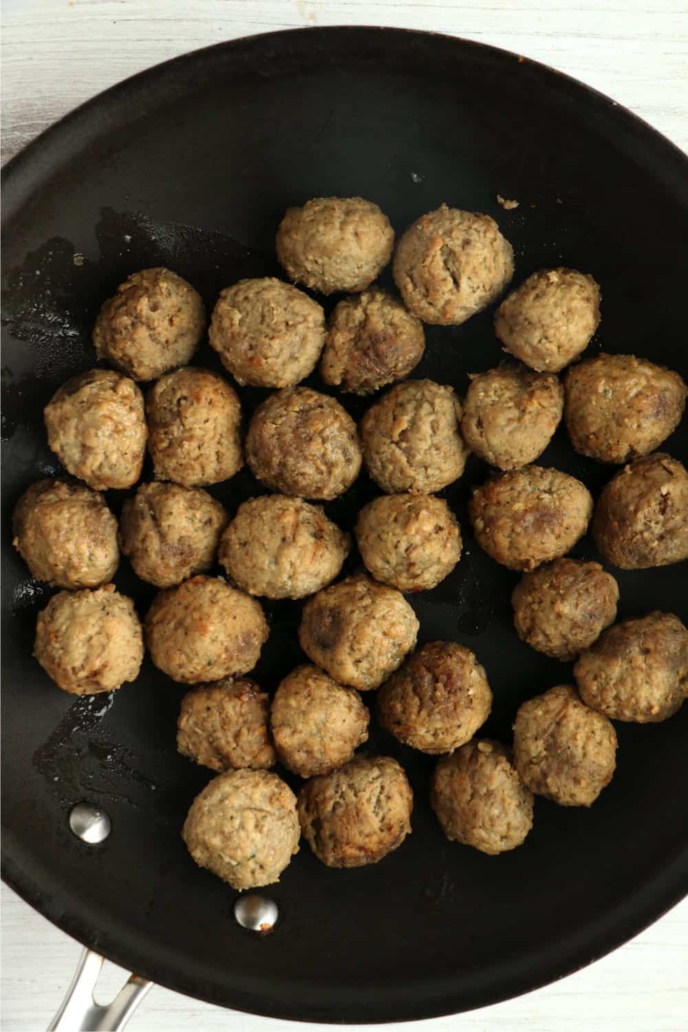 Cooked meatballs in a pan