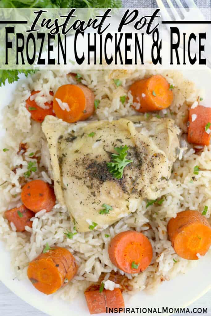 Instant Pot Frozen Chicken and Rice is a perfect dinner when you are short on time. A meal made in less than 30 minutes and packed with flavor! #inspirationalmomma #instantpotfrozenchickenandrice #instantpotchickenandrice #chickenandrice #frozenchickendinner #instantpotrecipes #instantpotdinners