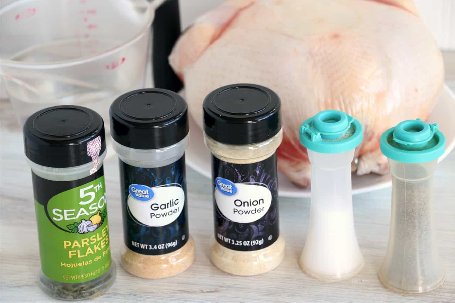 Ingredients to make a whole chicken in an Instant Pot