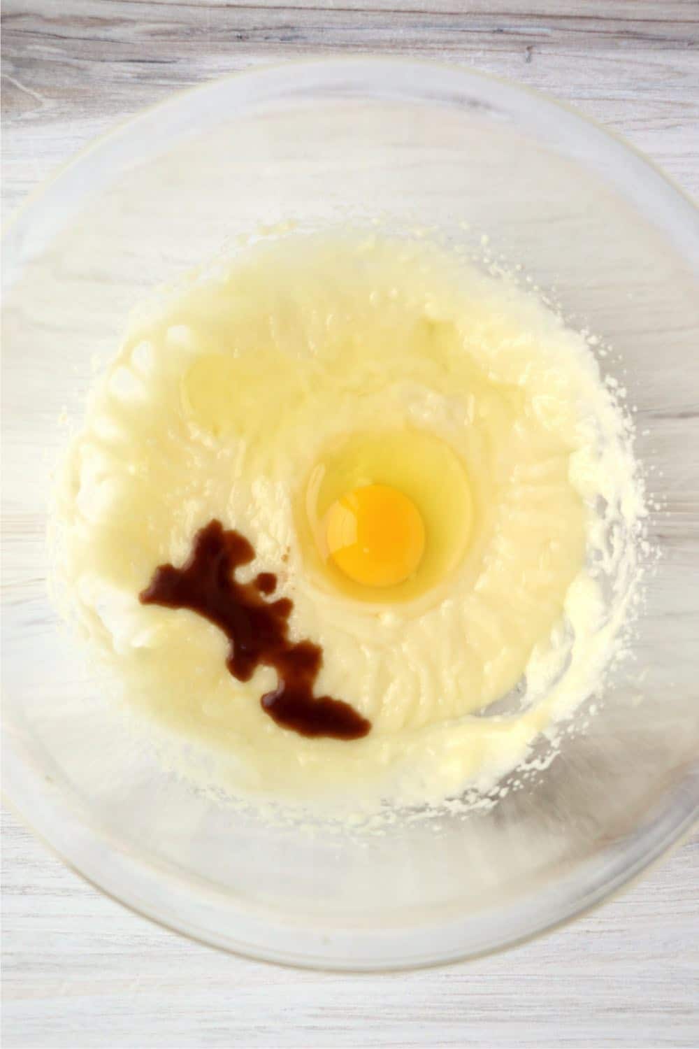 eggs and vanilla in mixing bowl 