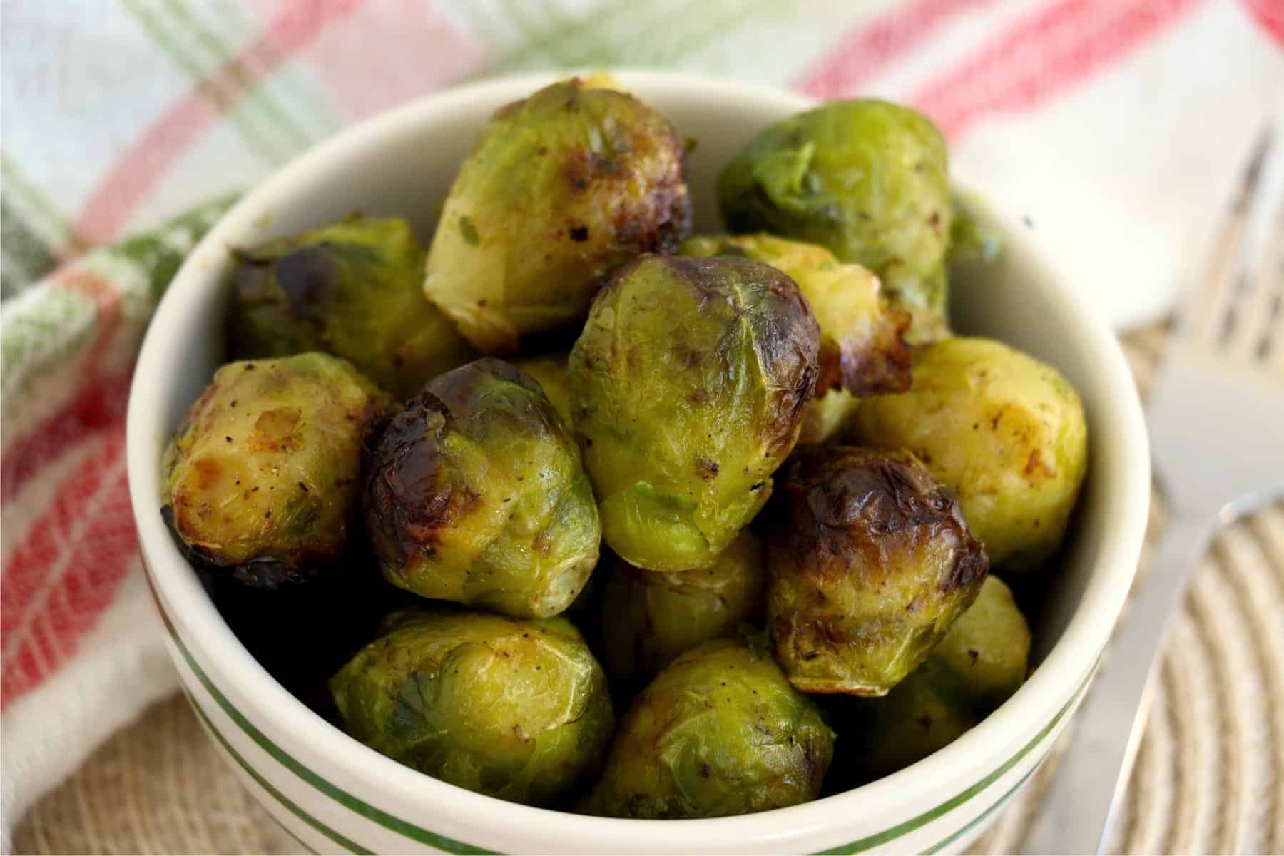 Closeup shot of cooked brussel sprouts in bowl