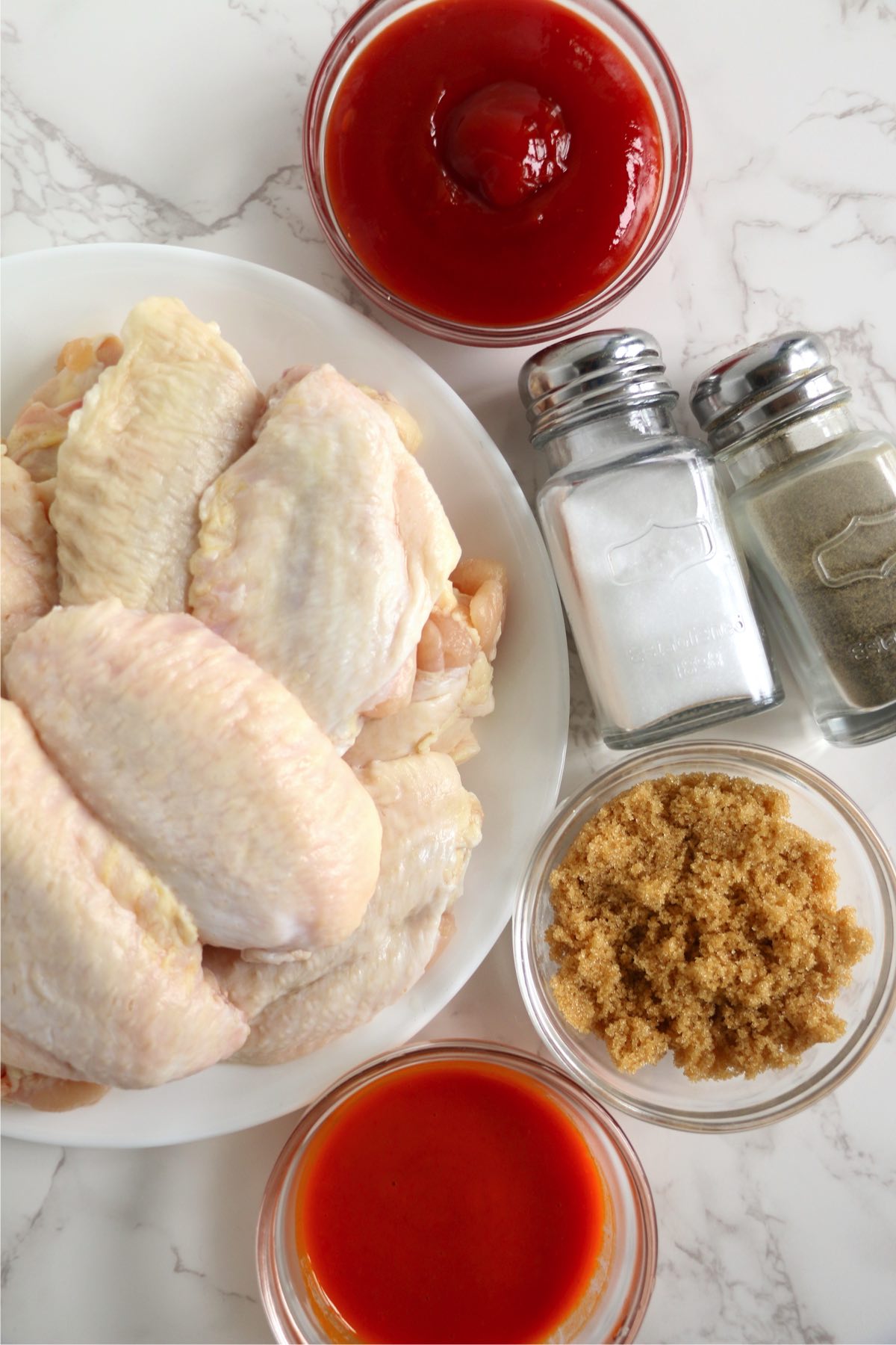 Overheat shot of BBQ chicken wings ingredients