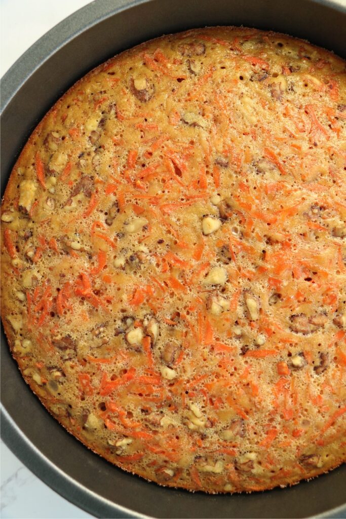 Overhead shot of baked naked carrot cake