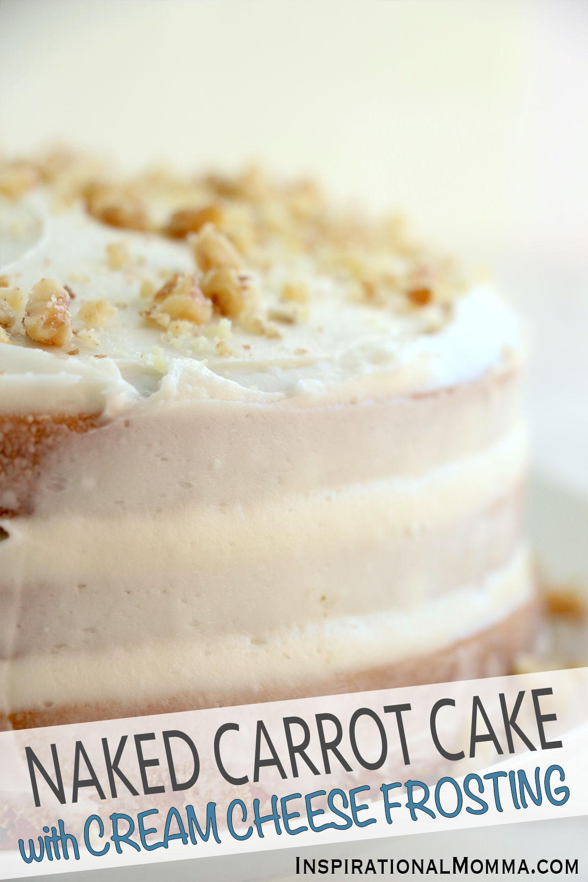 Closeup shot of naked carrot cake with cream cheese frosting