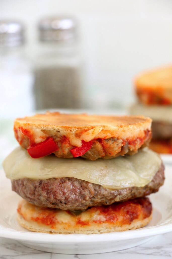 Closeup shot of frozen pizza burger on plate