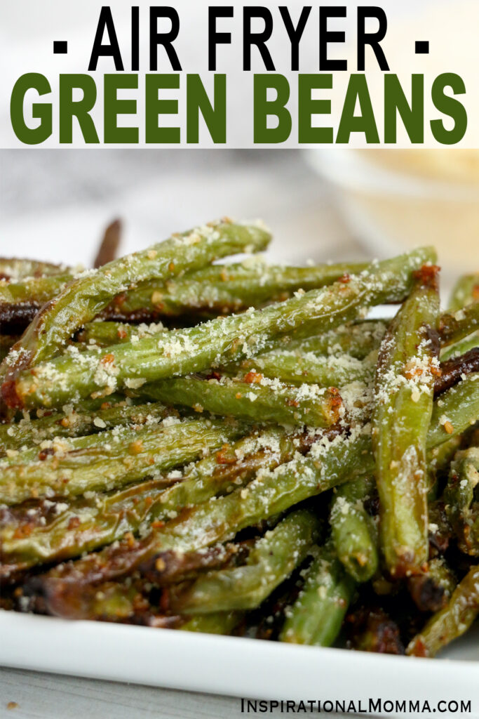 Closeup shot of air fryer green beans on plate