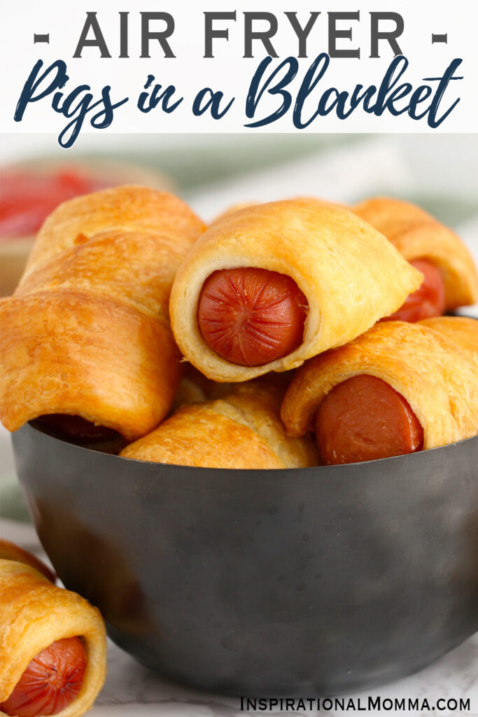 Closeup shot of air fryer pigs in a blanket in a bowl