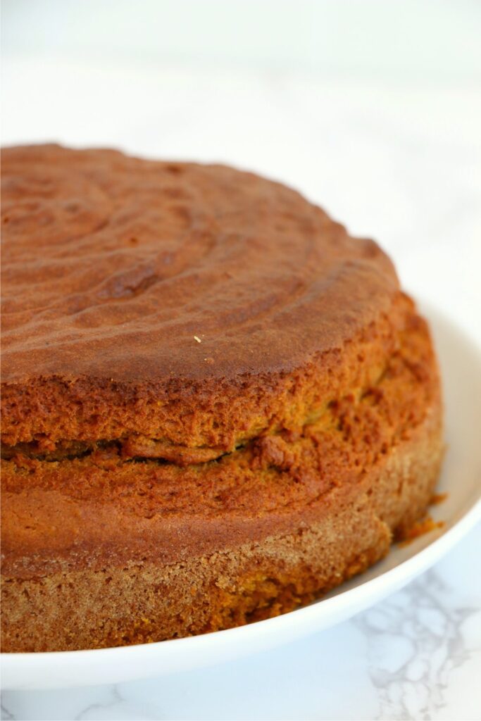 Closeup shot of cookes air fryer pumpkin cake on plate