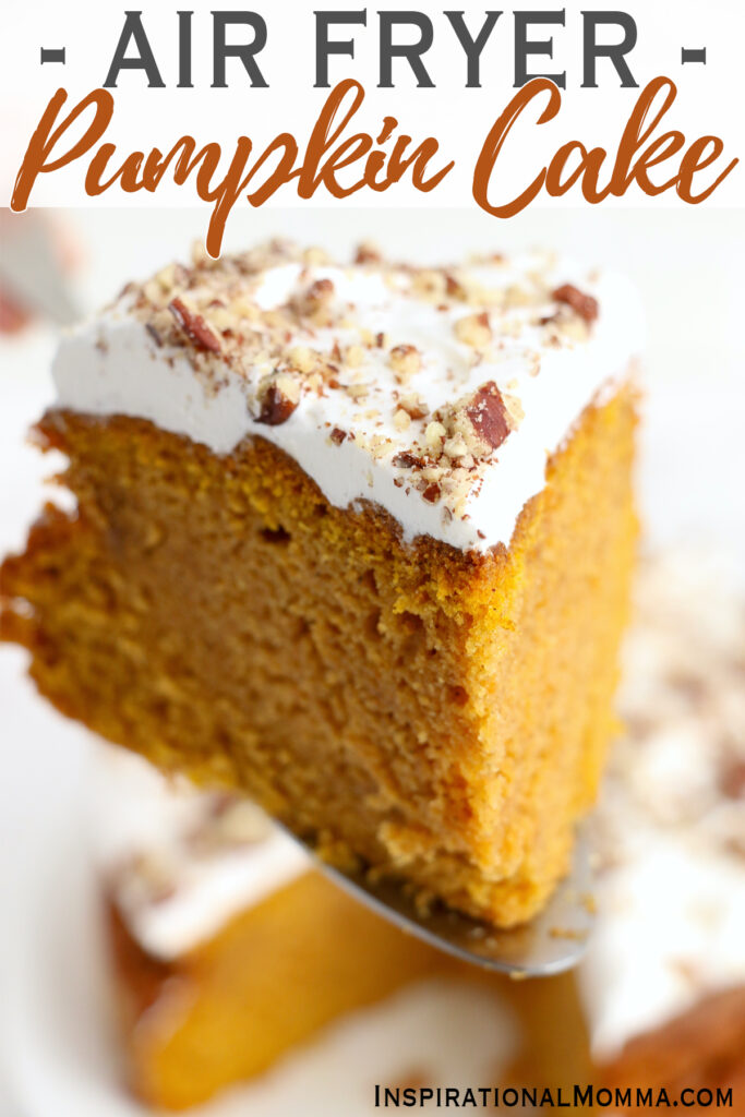 Closeup shot of slice of air fryer pumpkin cake