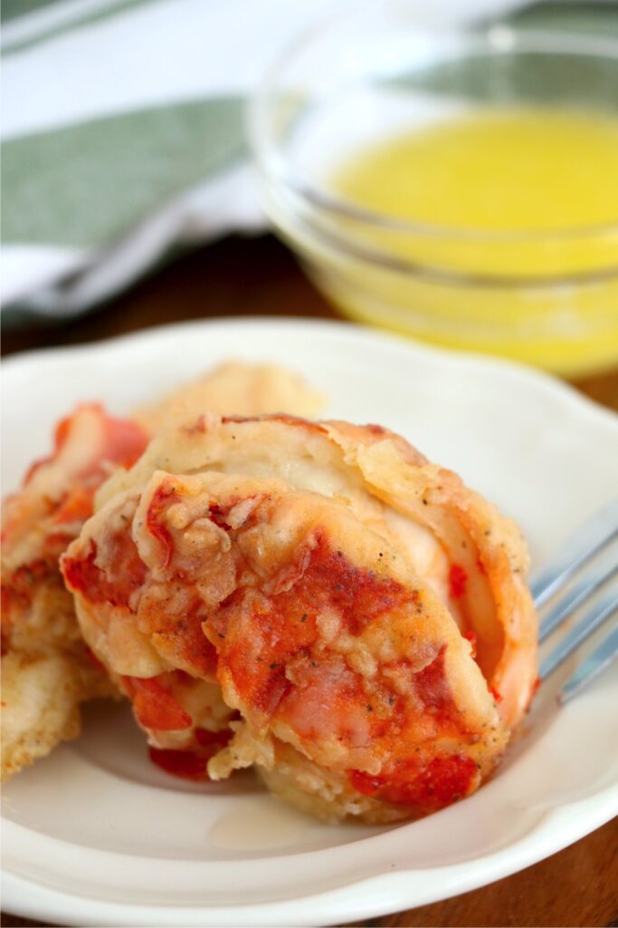 Closeup shot of fried lobster tails on plate