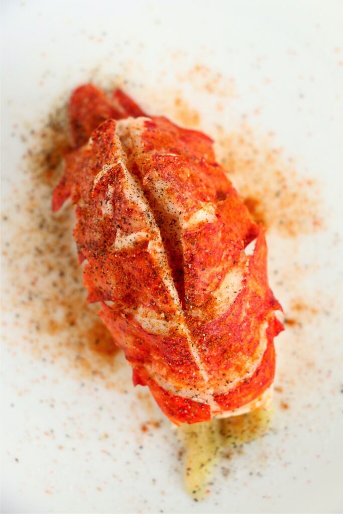 Overhead shot of seasoned lobster tail