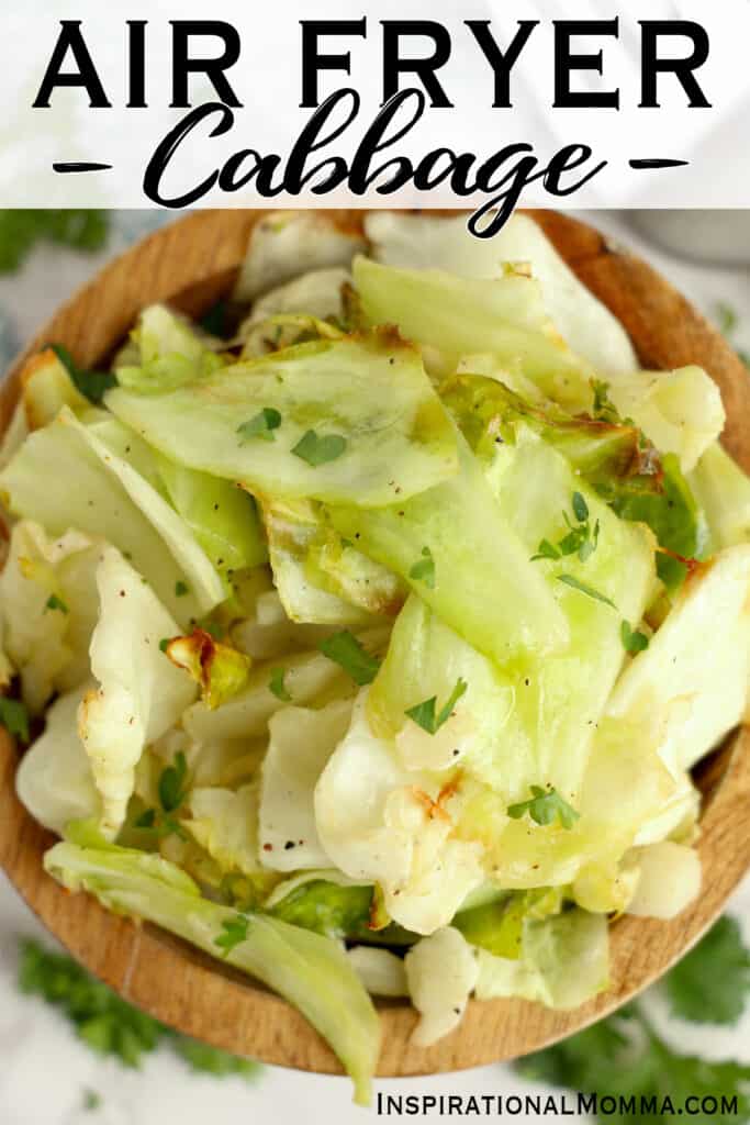 Closeup overhead shot of air fryer cabbage