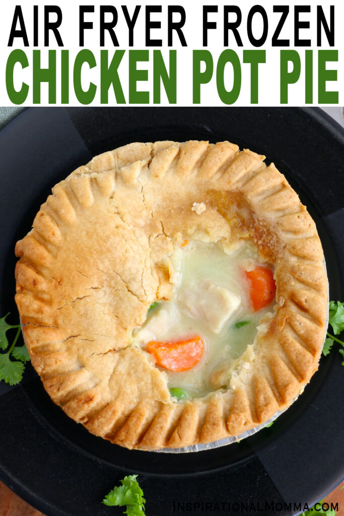 Overhead shot of cooked chicken pot pie on a plate