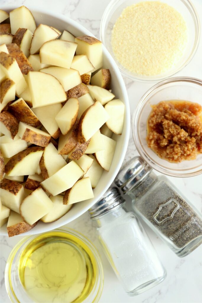 Overhead shot of ingredients in individual bowls