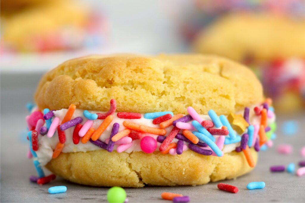 Closeup shot of air fryer sugar cookie whoopie pie