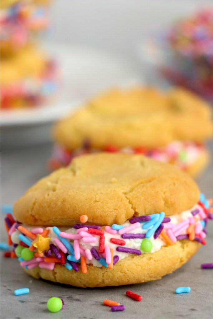 Closeup shot of air fryer sugar cookie whoopie pie