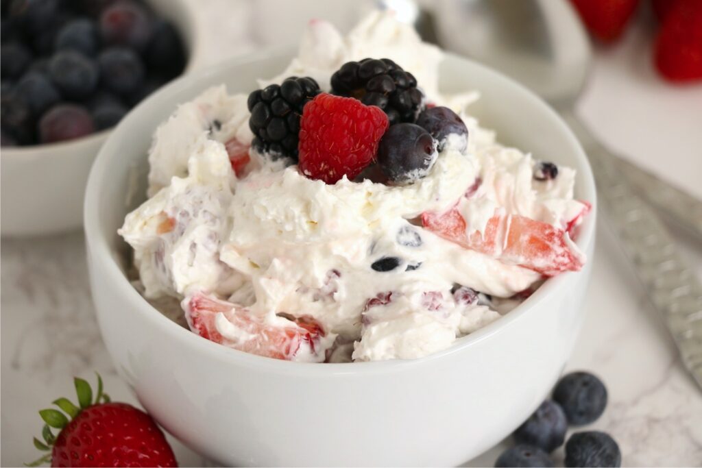 Bowlful of berry cheesecake salad.