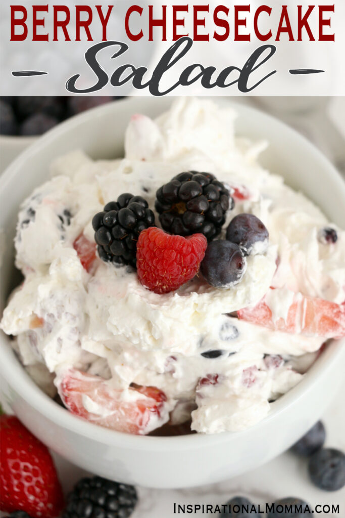 Closeup shot of berry cheesecake salad in bowl