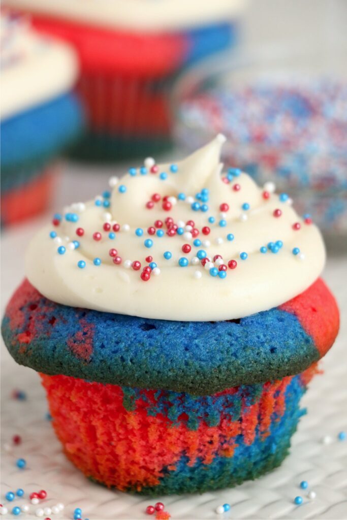 Closeup shot of red white and blue cupcake